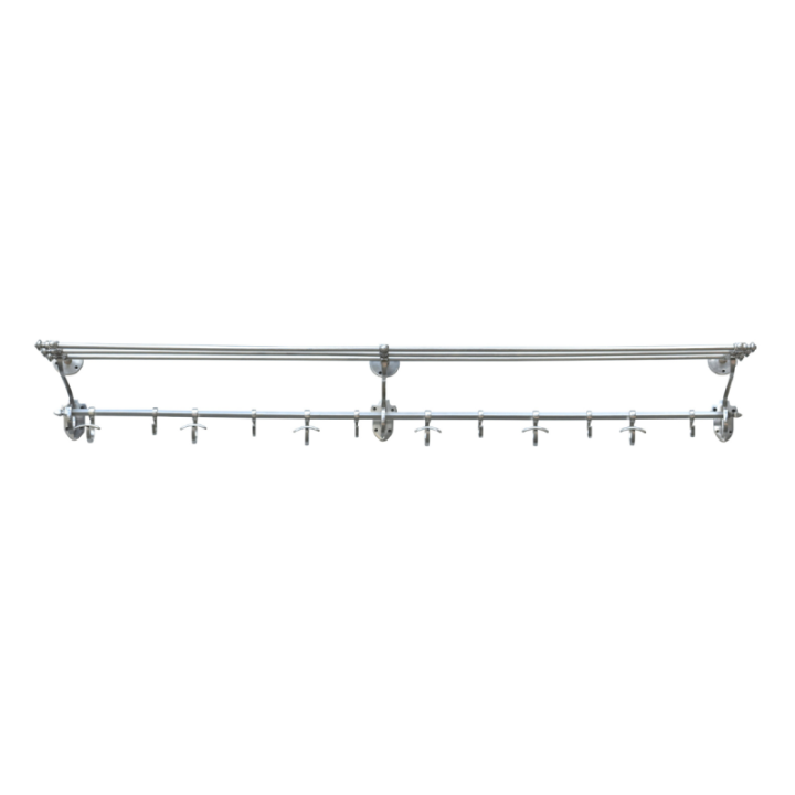Aged silver finish brass coat rack with 12 hooks