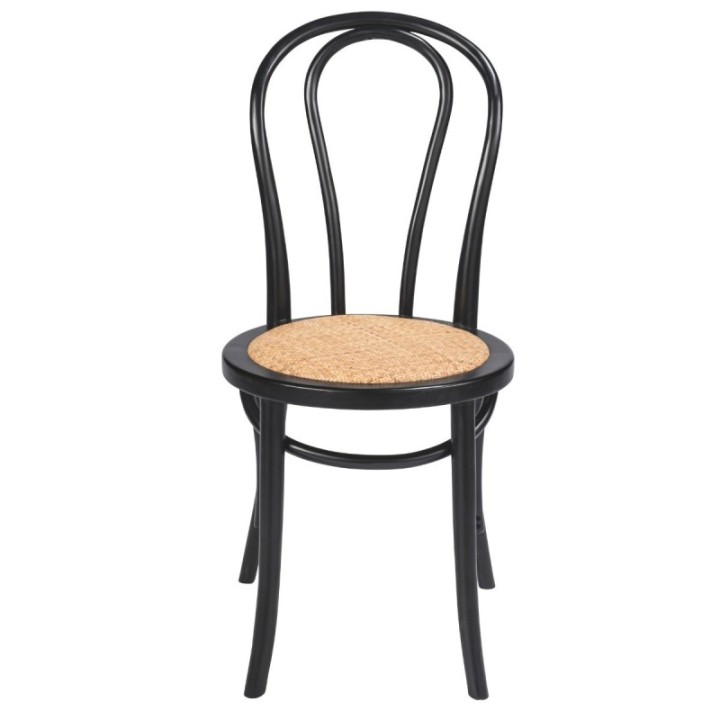 Troquet black finish beech chair with rattan seat