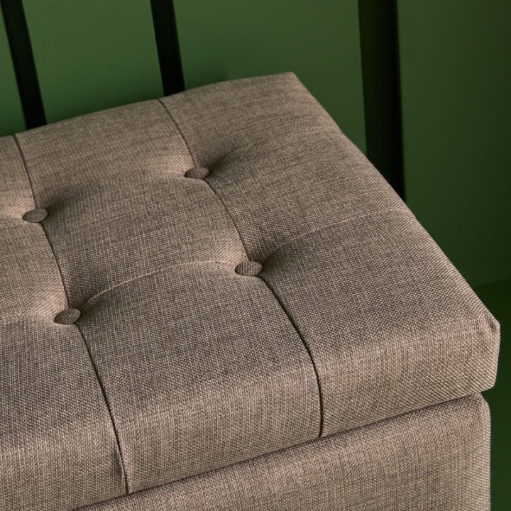 Vatican wooden storage bench with taupe fabric upholstery