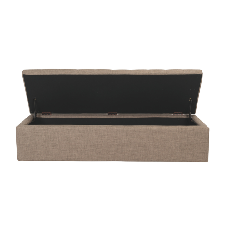 Vatican wooden storage bench with taupe fabric upholstery