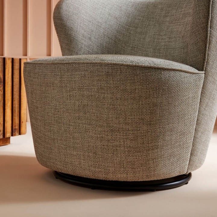 Barnabé woven linen fabric swivel armchair
