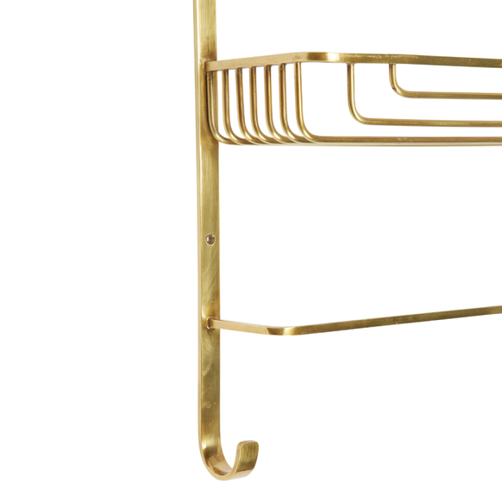 Two-tier gold brass wall shelf with towel rail