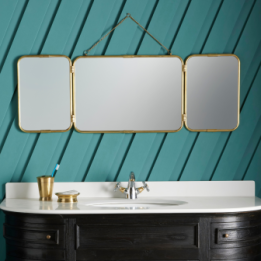 Miroir de barbier vintage amovible, finition laiton doré