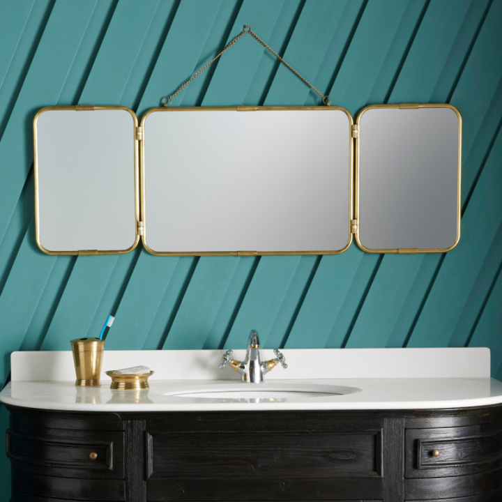 Gold brass triptych barber mirror