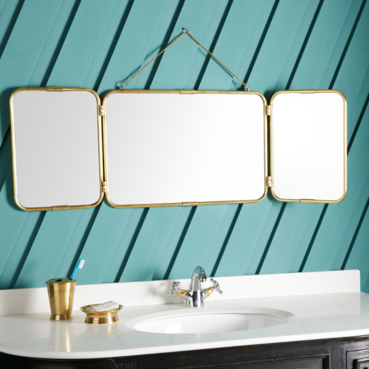 Miroir de barbier vintage amovible, finition laiton doré
