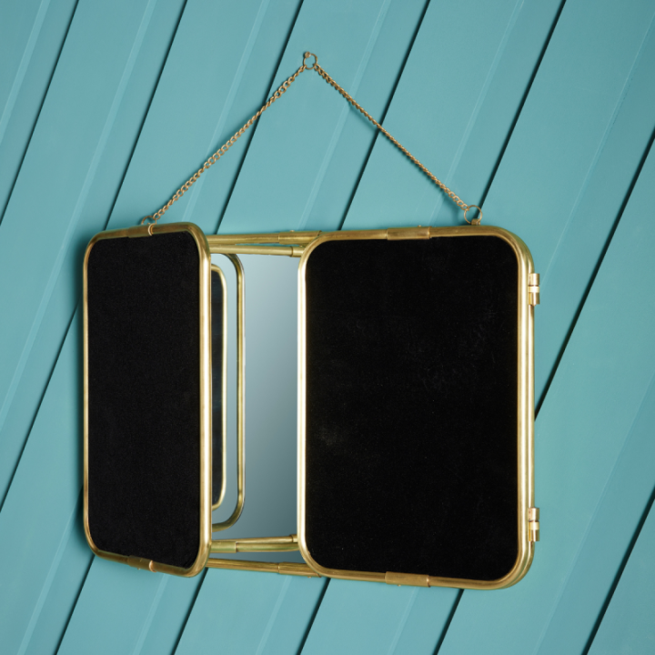 Gold brass triptych barber mirror
