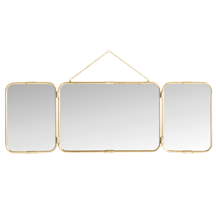 Miroir de barbier vintage amovible, finition laiton doré