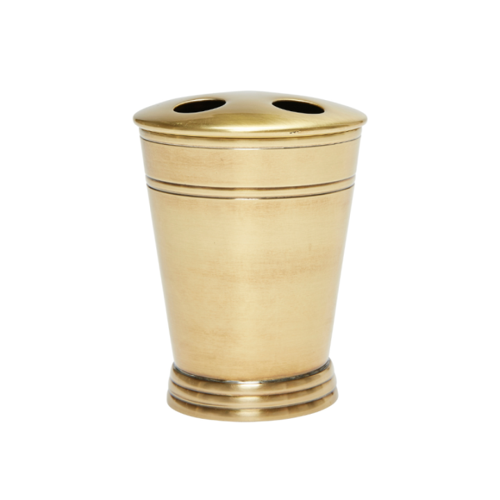 Gold finish brass toothbrush holder