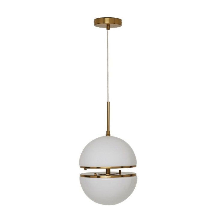 Montparnasse gold metal pendant light with opaline globe