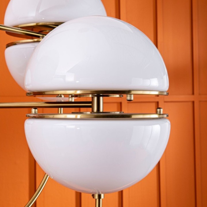 Montparnasse gold metal chandelier with opaline globes