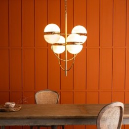 Montparnasse gold metal chandelier with opaline globes