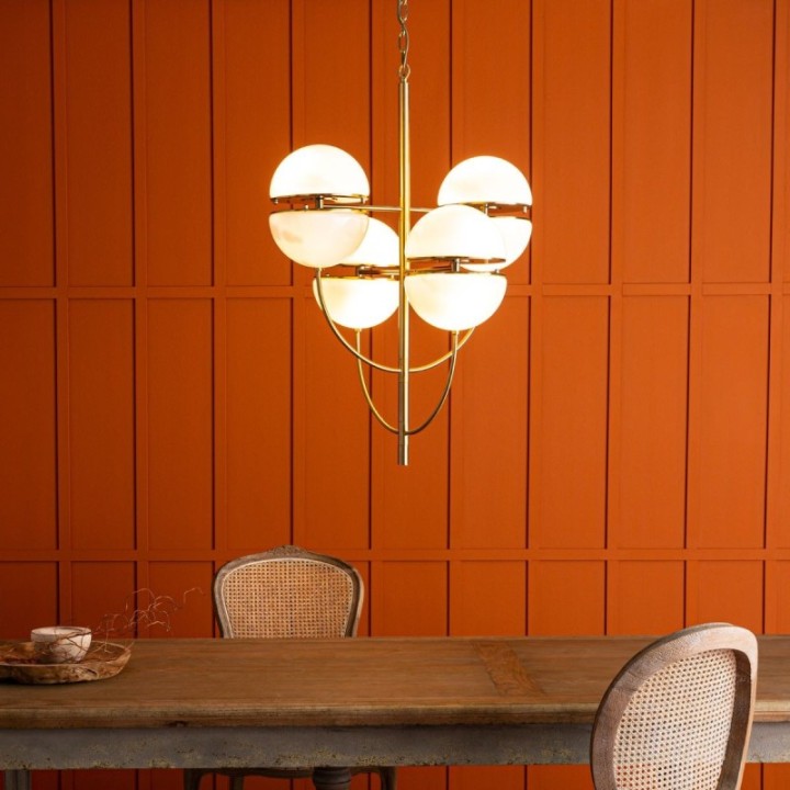 Montparnasse gold metal chandelier with opaline globes