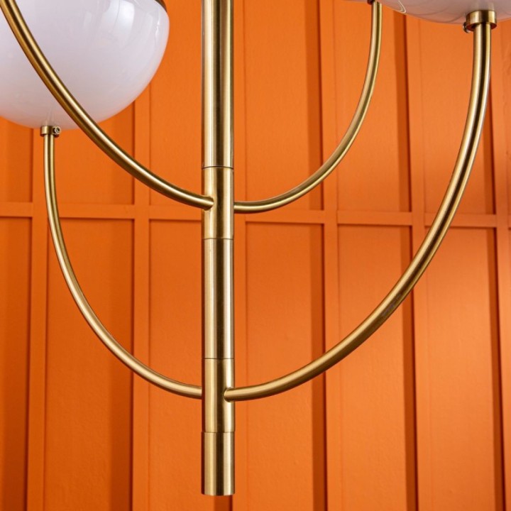 Montparnasse gold metal chandelier with opaline globes
