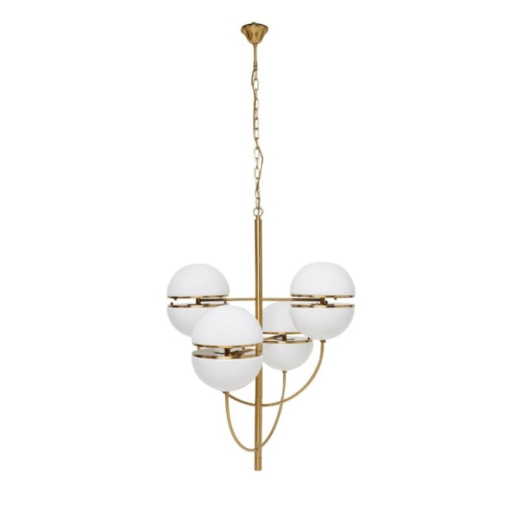 Montparnasse gold metal chandelier with opaline globes