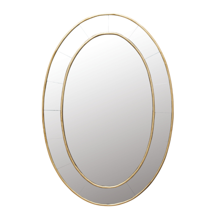 Oval mirror with double gold metal frame