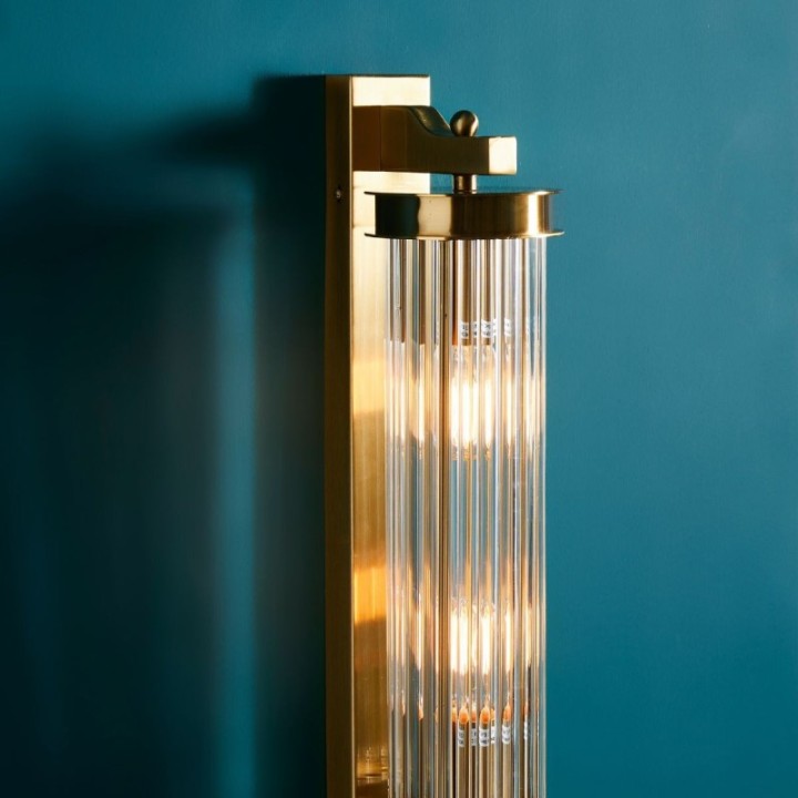 Gold brass finish metal wall light with glass tube