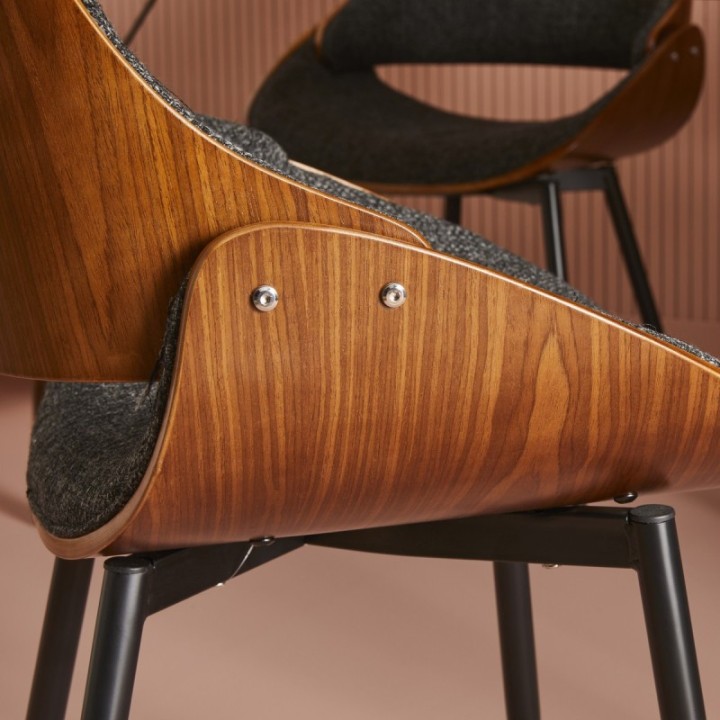 Mannix walnut finish chair with grey fabric seat