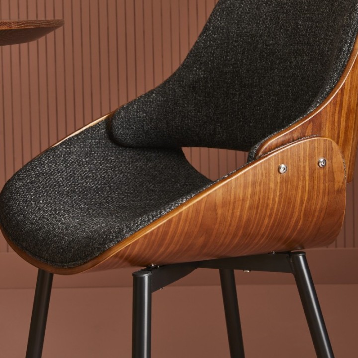 Mannix walnut finish chair with grey fabric seat