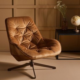 Grand fauteuil camel matelassé esprit bureau en velours