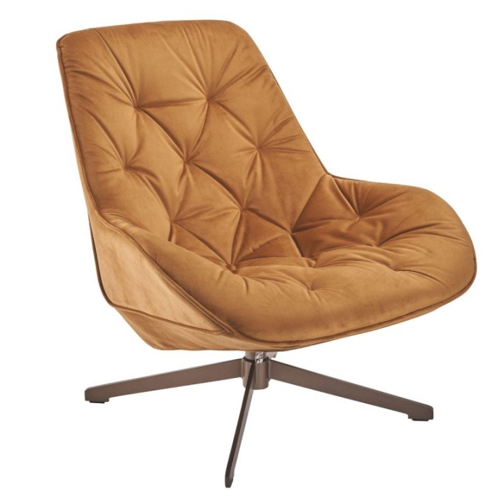 Grand fauteuil camel matelassé esprit bureau en velours