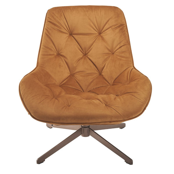 Fauteuil pivotant en velours camel capitonné JAMES