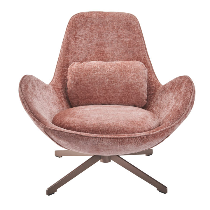 Grand fauteuil esprit années 70 en velours rose