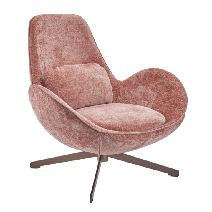 Grand fauteuil esprit années 70 en velours rose