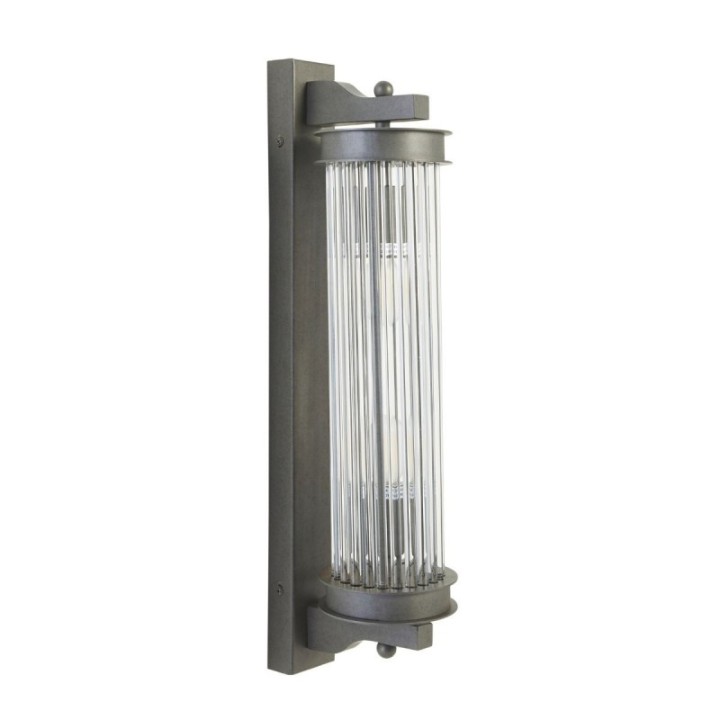 Metal tube wall light with grey metal finish and glass