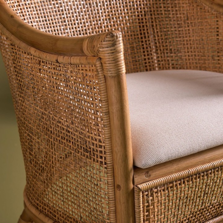 Maurice rattan armchair with fabric seat
