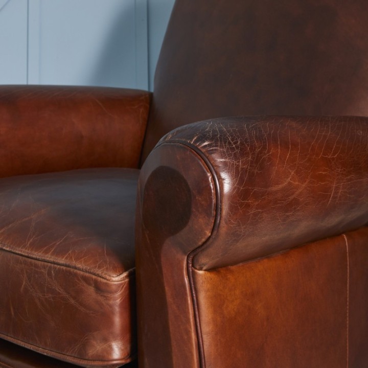 Moustache aged brown full-grain leather armchair