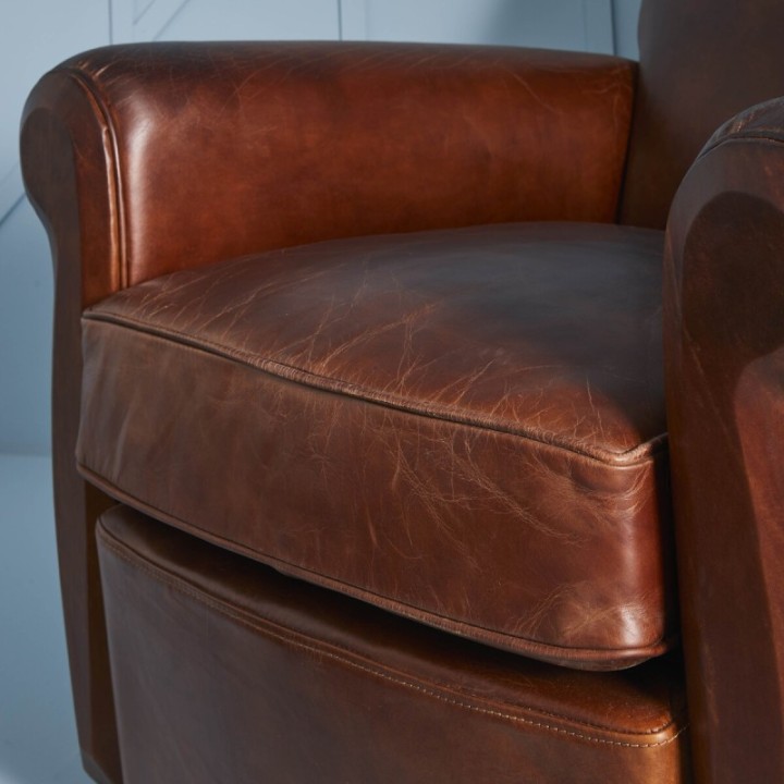 Moustache aged brown full-grain leather armchair