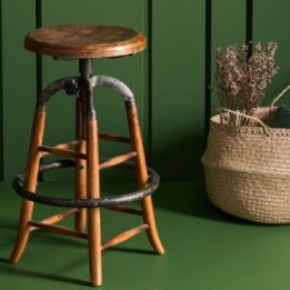 Tabouret industriel en vieux bois et métal