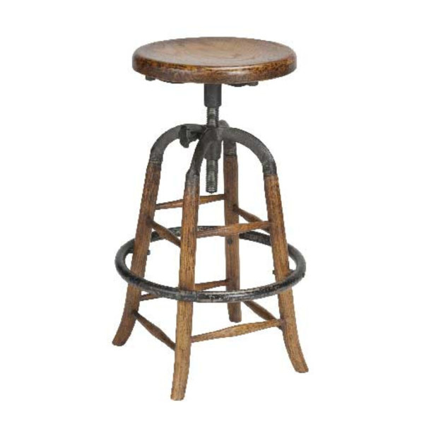 Tabouret de bar en chêne massif et métal avec hauteur réglable