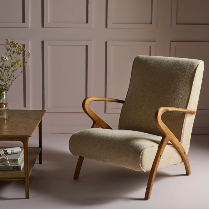Fauteuil Jean esprit scandinave en lin et piètements chêne massif