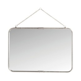 Hanging barber mirror in aged silver-finish metal