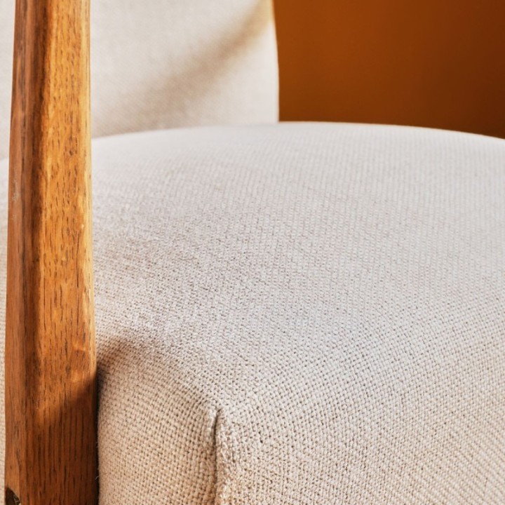 Jacques armchair in solid oak and linen fabric