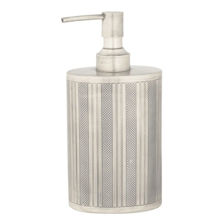 Durand soap dispenser in aged silver-finish metal