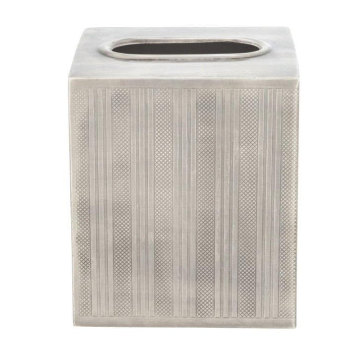 Durand tissue box in aged silver-finish metal