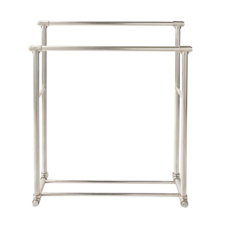 Freestanding 2-bar towel rail in aged silver-finish brass