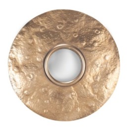 Lunaire convex mirror with hammered gold-finish metal rim