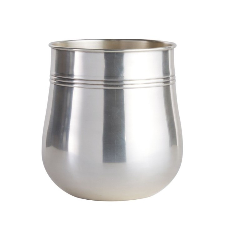 Waste basket in aged silver-finish brass
