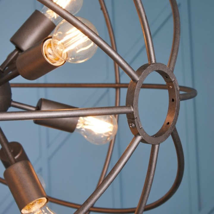 Spoutnik round grey metal chandelier Dia. 70 cm