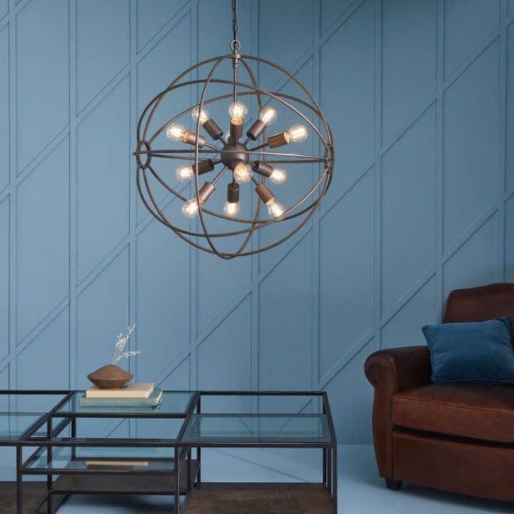 Lustre Spoutnik rond esprit industriel, métallique