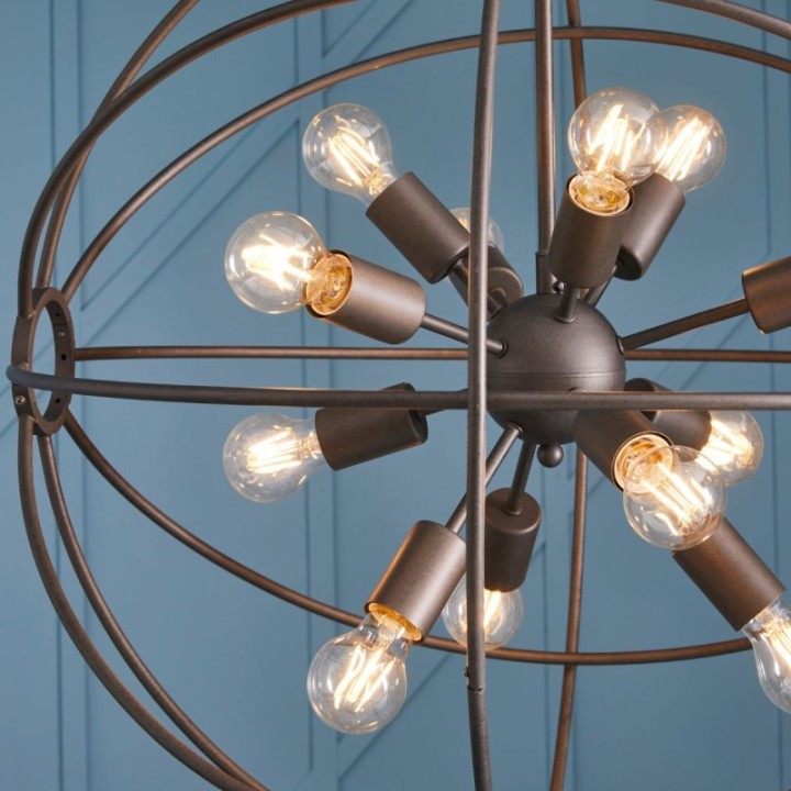 Spoutnik round grey metal chandelier Dia. 70 cm