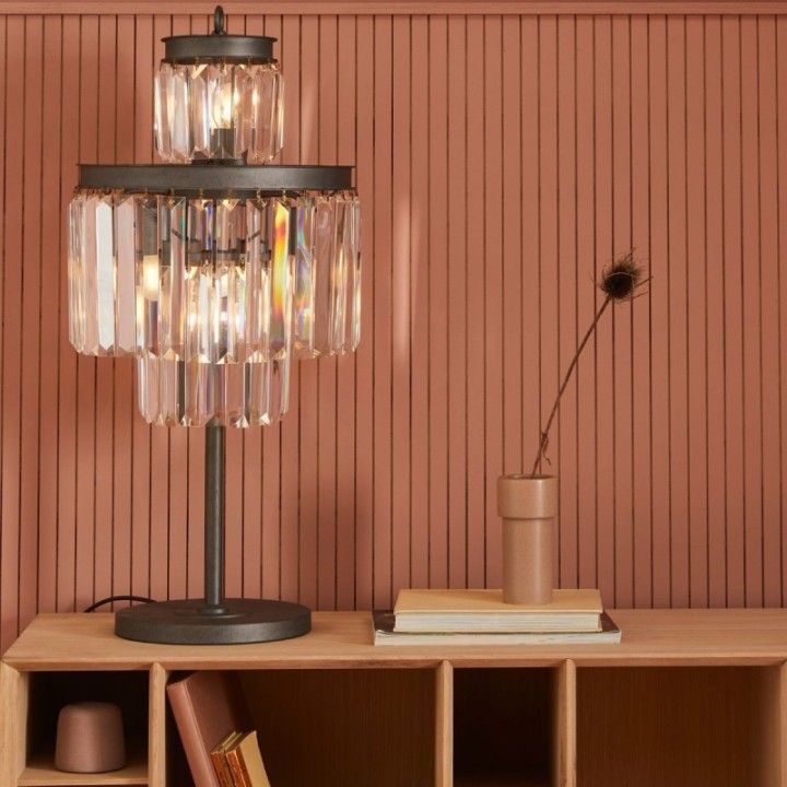 Lampe à poser esprit années 50, avec pampilles