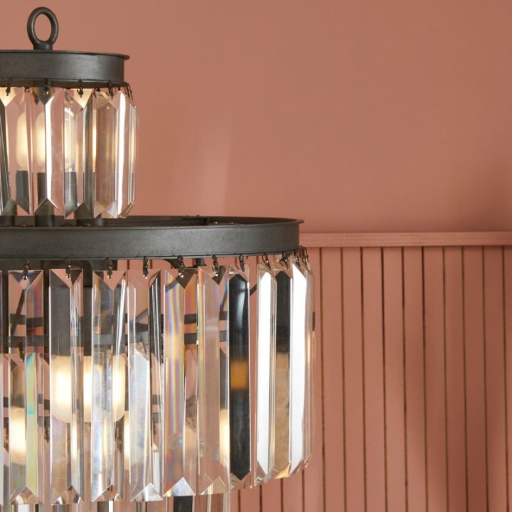 Lampe prête à poser esprit années 50, pampilles en verre