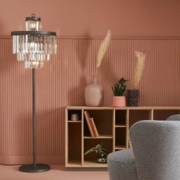 Lampe prête à poser esprit années 50, pampilles en verre