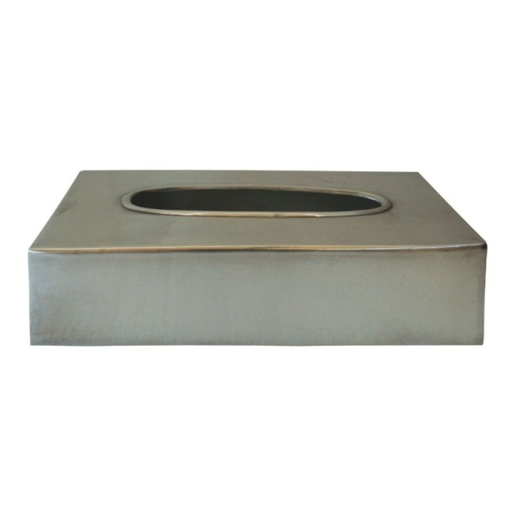 Tissue box in aged silver-finish brass
