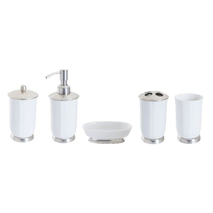 Set of washbasin accessories in metal and porcelain