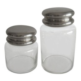 Set of 2 glass jars with silver lid